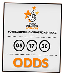 Euromillions hotpicks ticket (pick 3) with text odds