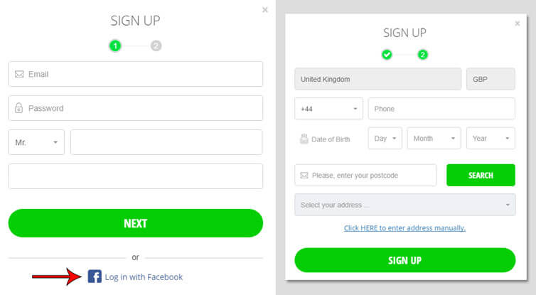 Illustration of both registration pages at Jackpot.com