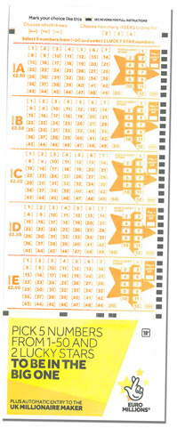 UK Euromillions lottery paper ticket