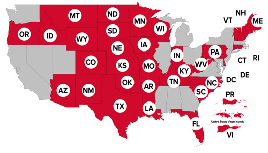 Map of states involved to Powerball lottery
